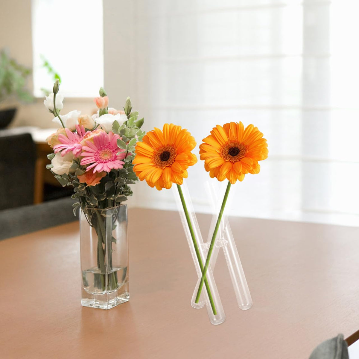 HOODANCOS 3Pcs Borosilicate Glass Test Tube Vases, Transparent Clear Floral Tubes, Minimalist Artistic Flower Arrangement Containers for Home Bedroom Office Party Decor 9.44X4.33X0.98In
