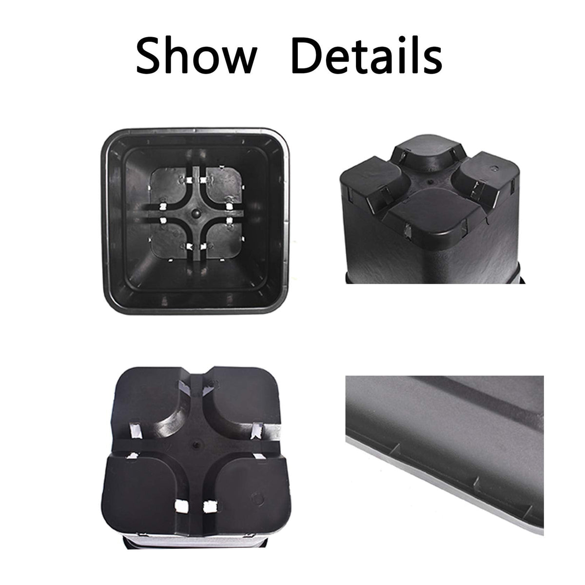 TINVHY 10-Pack 5 Gallon Square Plant Nursery Pot Grow Pots Black Nursery Container