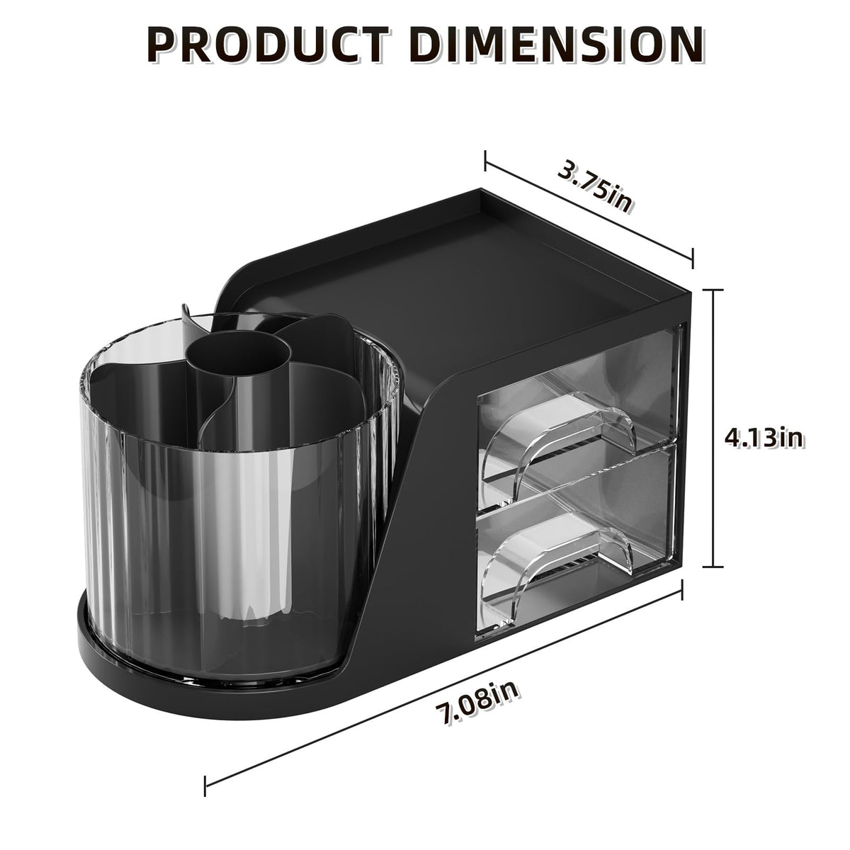 Marbrasse Desk Organizer with 2 Drawer, 360°Rotating Pen Holder, Desk Organizers and Accessories with 6 Slots Pencil Holder + 2 Drawer, Art Supply Storage Box Caddy for Office (Black)