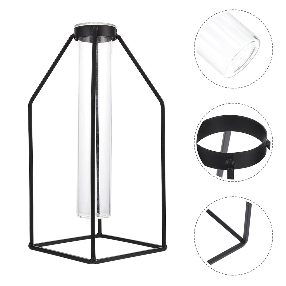 ULTNICE Hydroponic Glass Vase with Wrought Iron Frame 9.44X3.93X3.54In Office Plant Decor Modern Minimalist Planter Terrarium Container
