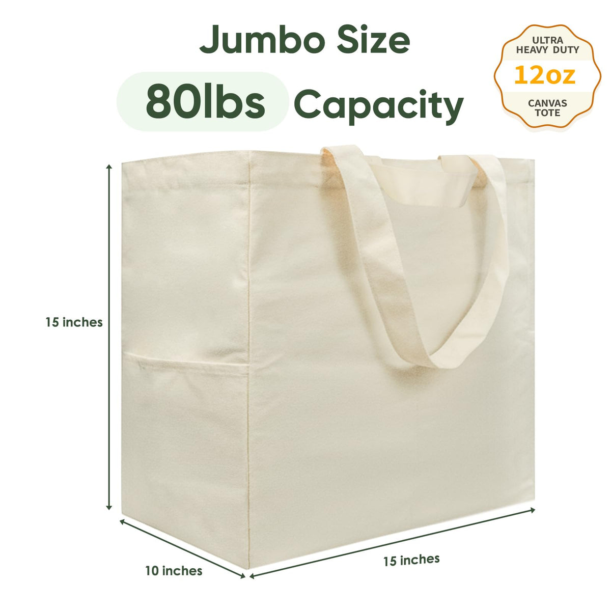 Dwscroad Canvas Tote Bag, Heavy Duty Reusable Grocery Bags with Pockets, Large Shopping Bags for Groceries (3 Pack)