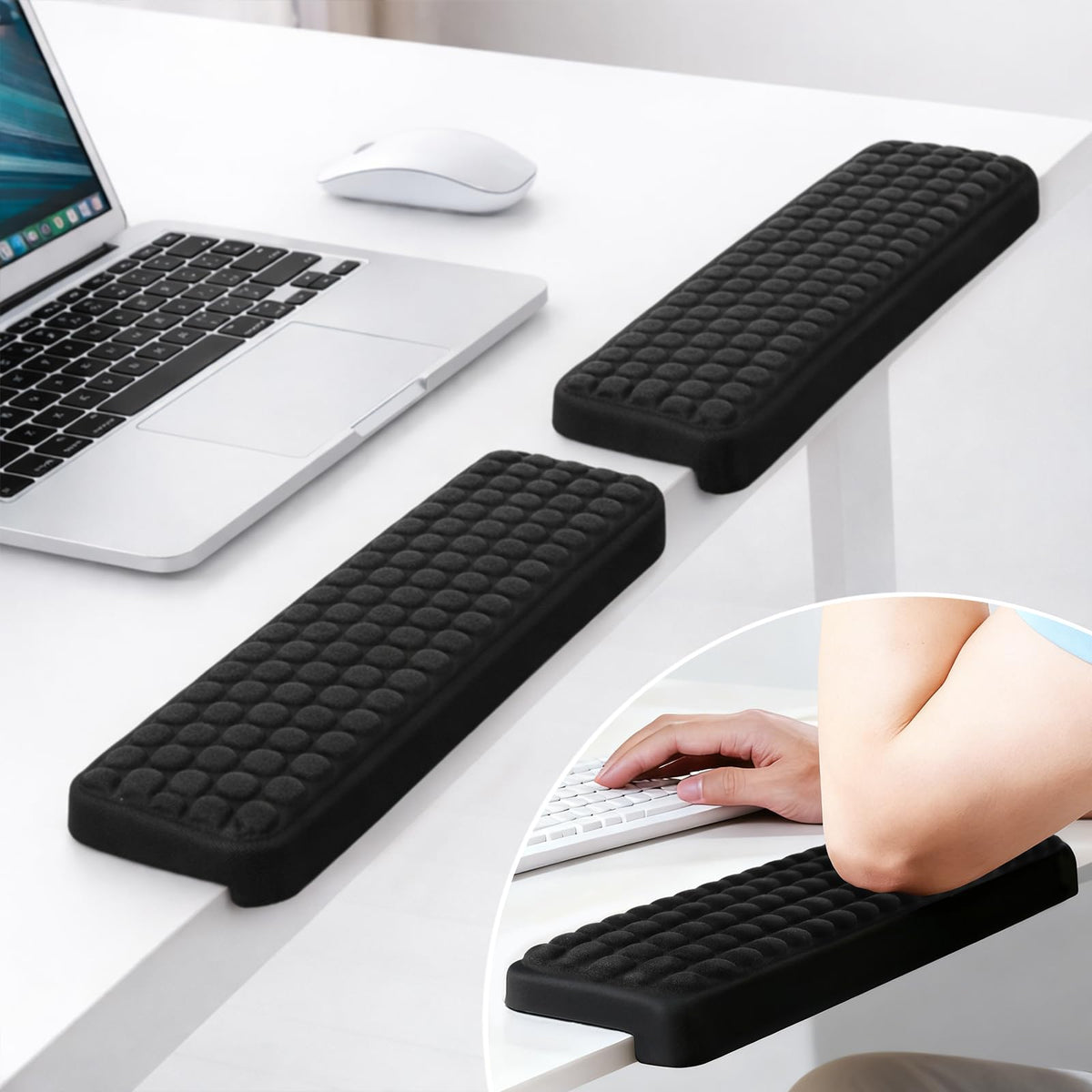 Arm Rest for Desk, 2-PCs L-Shaped Memory Foam Elbow Keyboard Wrist Pads with Non-Slip Base, Ergonomic Desk Edge Cushion & Wrist Rest for Computer Keyboard, Office and Home Use