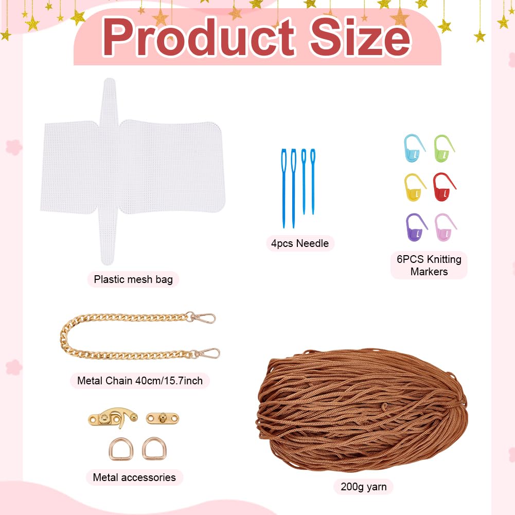FREEBLOSS DIY Plastic Canvas Mesh Bag Kit Blank Mesh Canvas Sheets for Embroidery Needlepoint Craft Kit Knit and Crochet Projects Handbag Making Accessories, Brown