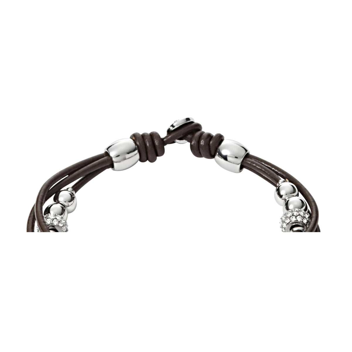 Fossil Women's Leather Bracelet, Color: Silver/Brown (Model: JA6068040)