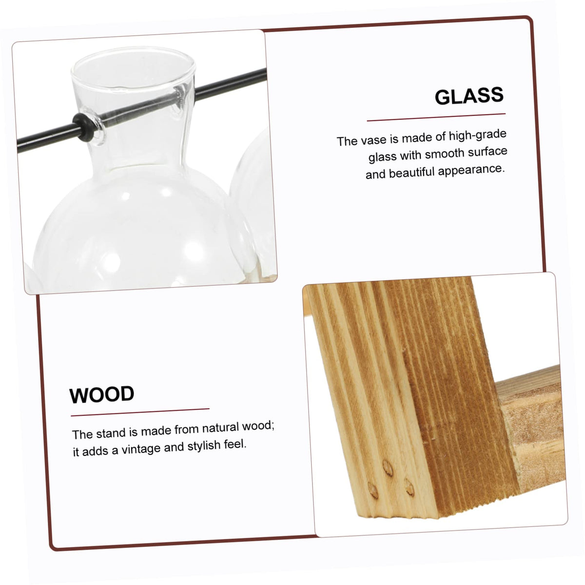 BESPORTBLE Wooden Stand Plant Propagation Glass Vases for Hydroponic Plants Terrarium for Home Decor