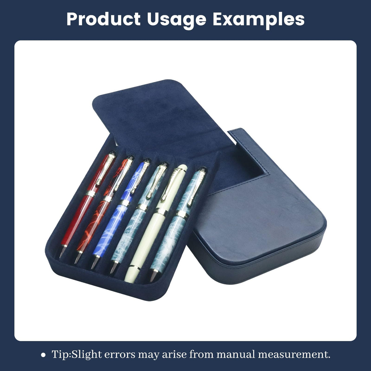 YANHHAN 3 Slots Leather Fountain Pen Case – Magnetic Closure, Handmade Pen Holder for Fountain/Ballpoint/Rollerball Pens – Blue