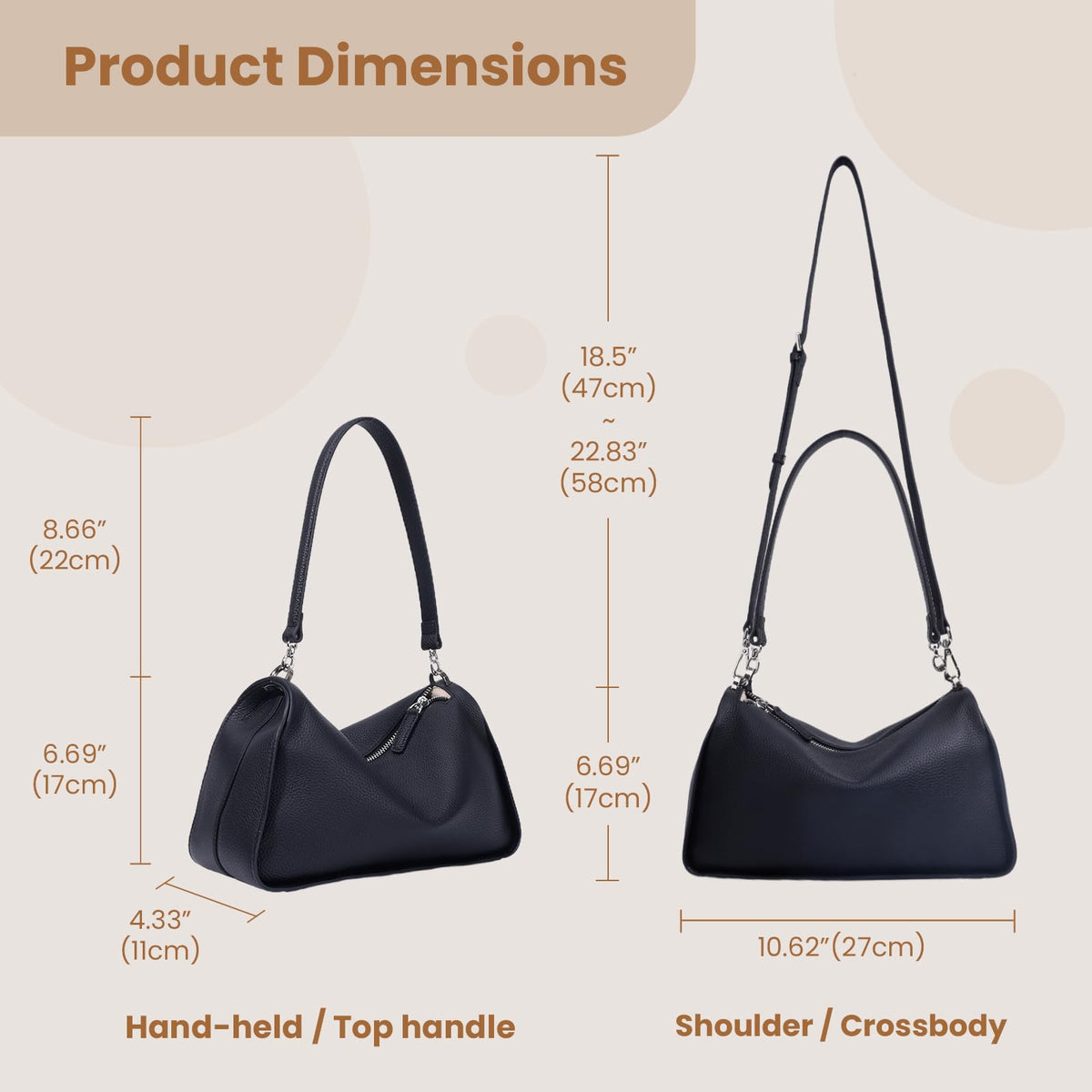Rosvovo Genuine Leather Purses for Women, Real Leather Women's Crossbody Bag Shoulder bag Handbags Hoho bag with Adjustable Strap, balck,