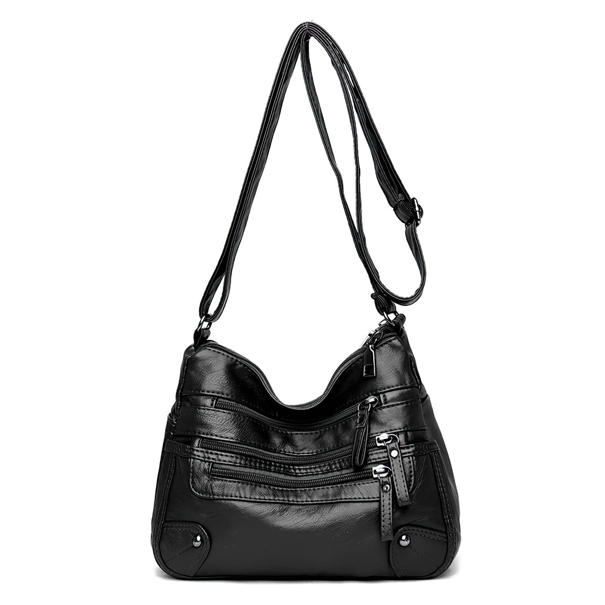 WITERY Small Crossboby Bag for Women - Soft PU Leather Purses Multi-Pocket Shoulder Bag Handbag with Adjustable Strap, Vintage Ladies Medium Roomy Travel Purses Zipper Hobo Totes (Black)