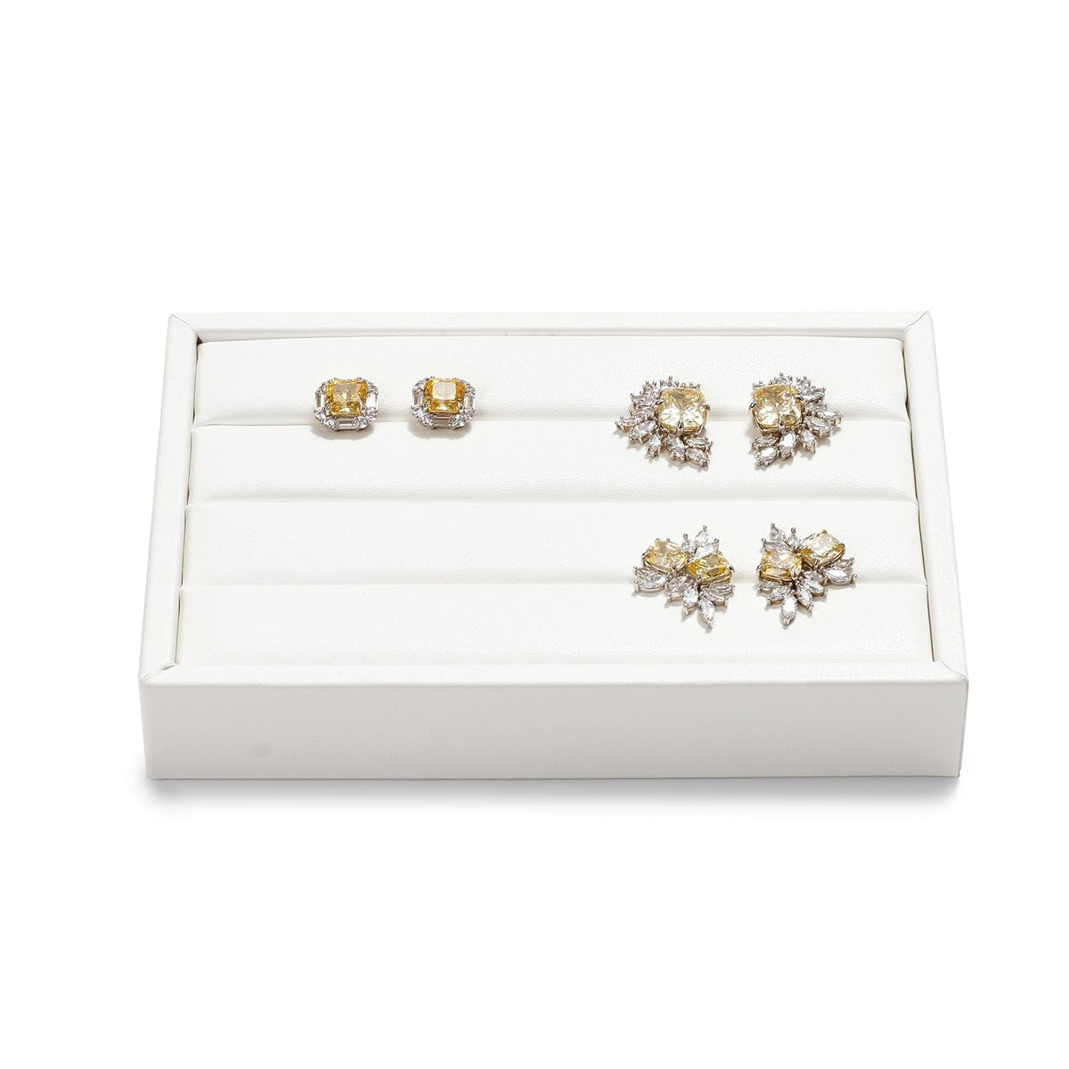 Oirlv 3 Slots PU Leather Small Ring Organizer Earrings Trays Showcase Display Storage Insert Holder for Jewelry Box, Drawer, Dresser(White,M)