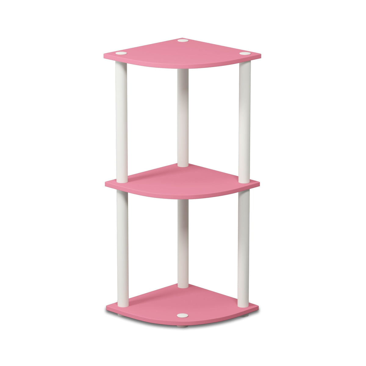 Furinno TURN-N-TUBE Corner Shelf, 3-Tier Corner Bookshelf, Display Storage Shelves with Open Shelves, for Organization and Storage, Living Room, Home Office, Garage, Pink