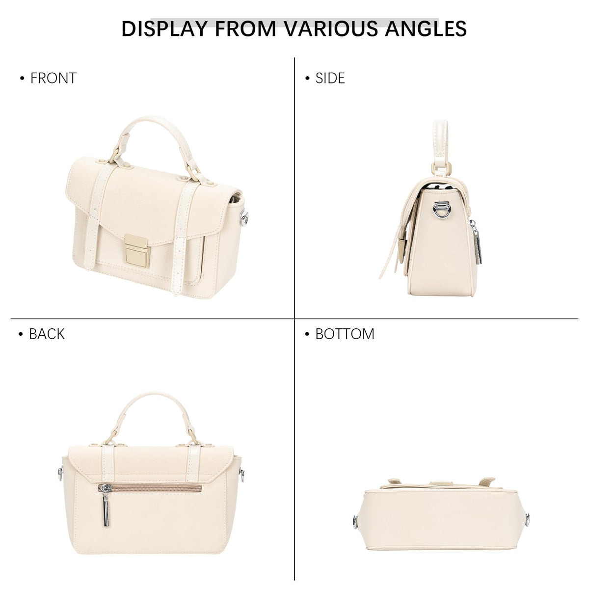 ALEX&MIA Women's Small Top-Handle Handbag – Vegan Leather Mini Satchel Bag, Fashionable Crossbody and Shoulder Bag, Perfect for Daily and Work Use (Off White)