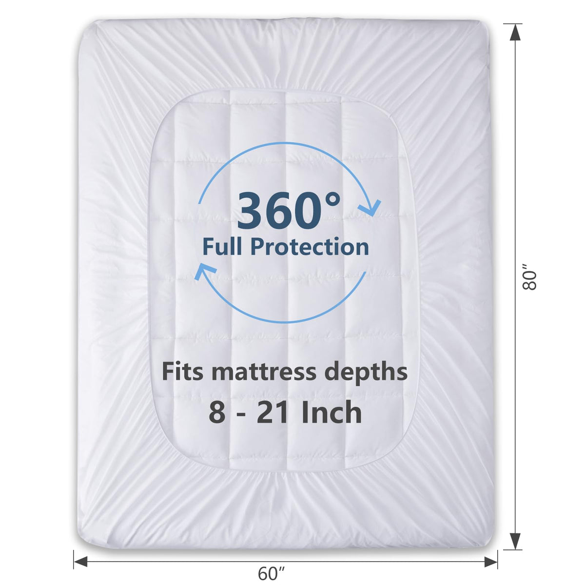 CozyLux Queen Size Mattress Pad Pillow Top Cotton Cooling Mattress Topper 8-21" Deep Pocket Mattress Cover Quilted Fitted Cooling 450GSM Mattress Protector (60x80 inch,White)