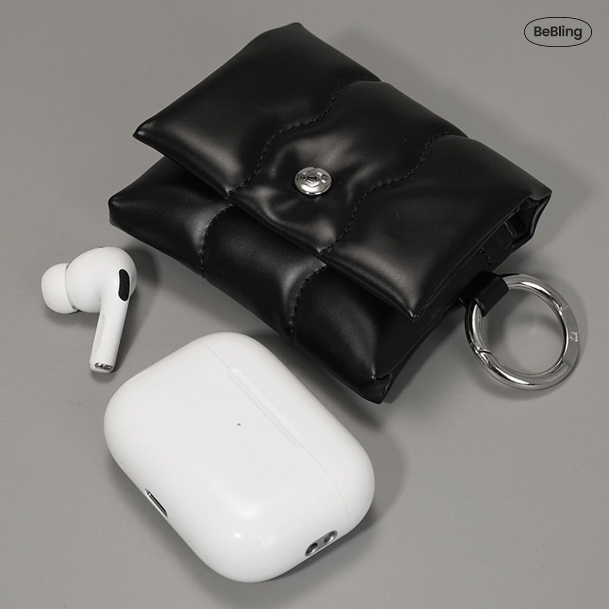 iFace BeBling Wave Soft Earbud Pouch [Vegan Leather, Water-Resistant Cushion Protection, Magnetic Closure,Carabiner Hook,Stylish Compact Case Compatible with AirPods 1/2/3/4,Pro1/2&Galaxy Buds]-Silver