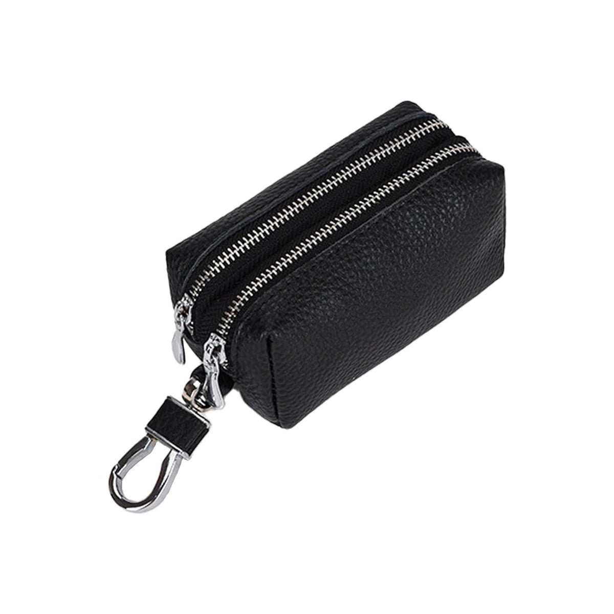 DTSFHTDAL Leather Car Key Wallet Case, Multi Functional First Layer Cowhide Key Bag Double Zipper Keychain Wallet Double Zip Key Bag for Keys (Black)