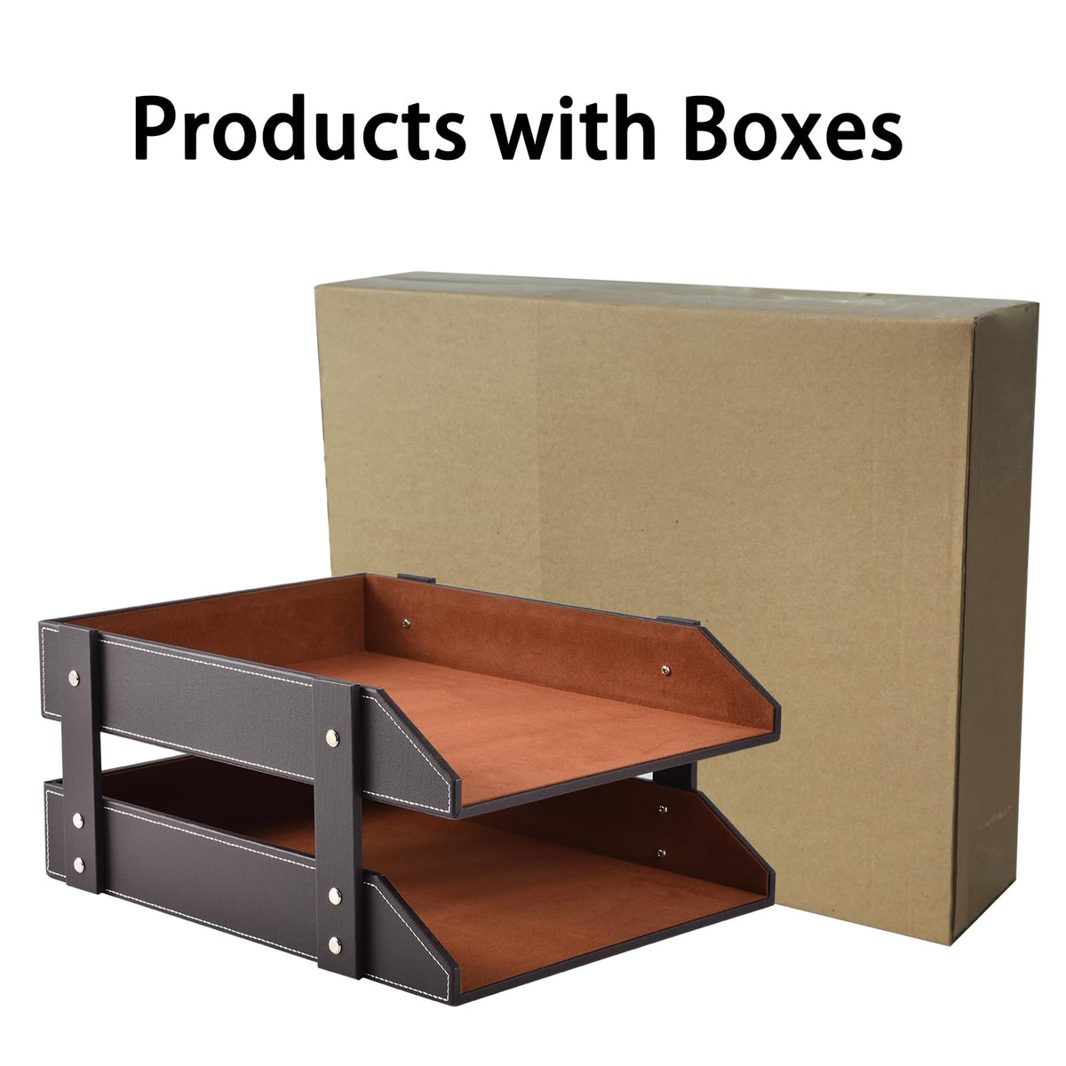 XNONE Leather Desk Organizer,2-Tier Stackable Letter Tray Holder,Office Supplies Desktop Storage Box for Document,Stationery,Magazines,Newspapers,Letters and Other Home Office Paper Sundries,Coffee