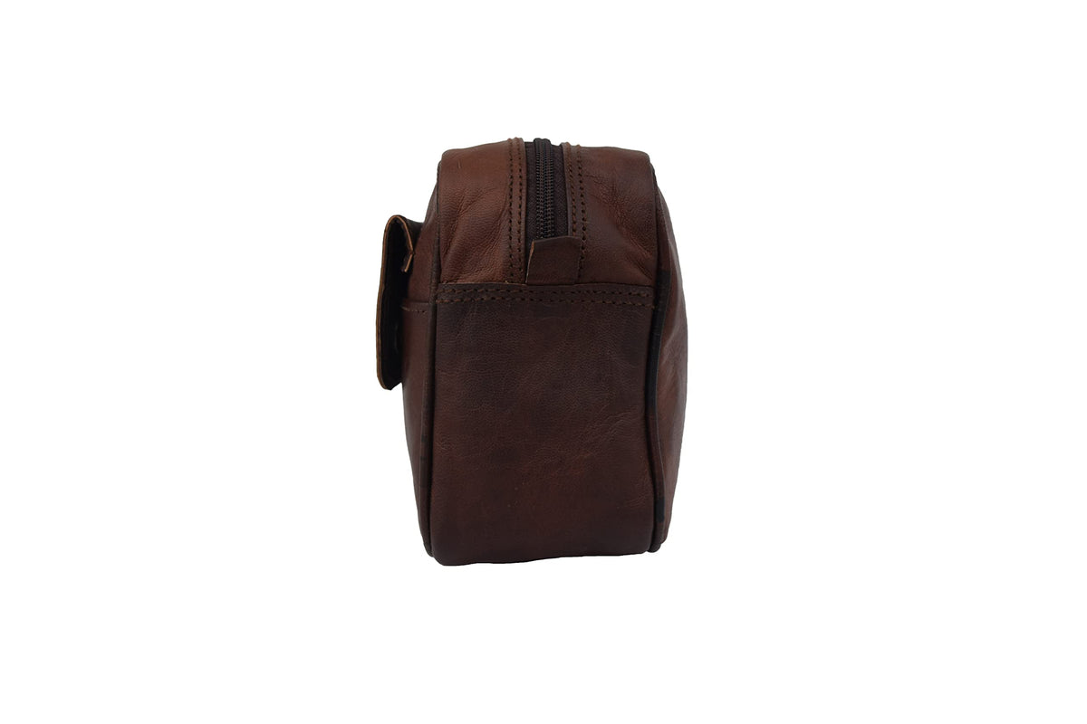 Vintage Handmade Real Brown Leather Toiletry Bag For Men, Shaving Kit Organizer Pouch Wash Bag Case