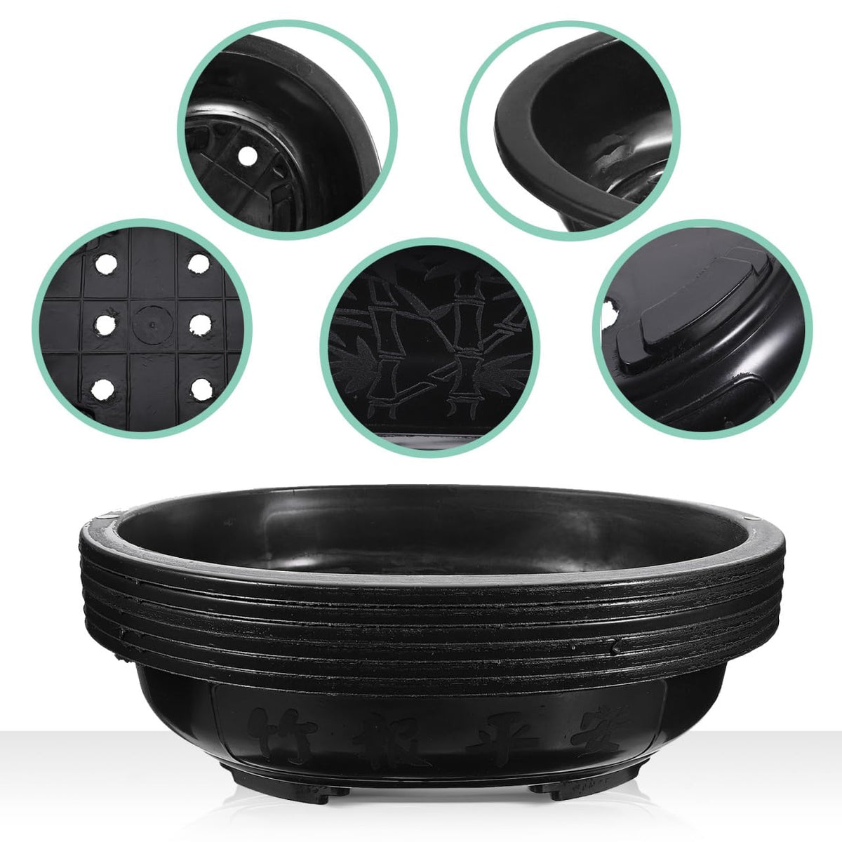 ERINGOGO 6 PCS Bonsai Training Pots, 15'' Oval Bonsai Planter Pot with Drainage Hole, Plastic Large Deep Flower Pot Plants Growing Pots for Nursery, Garden, Balcony