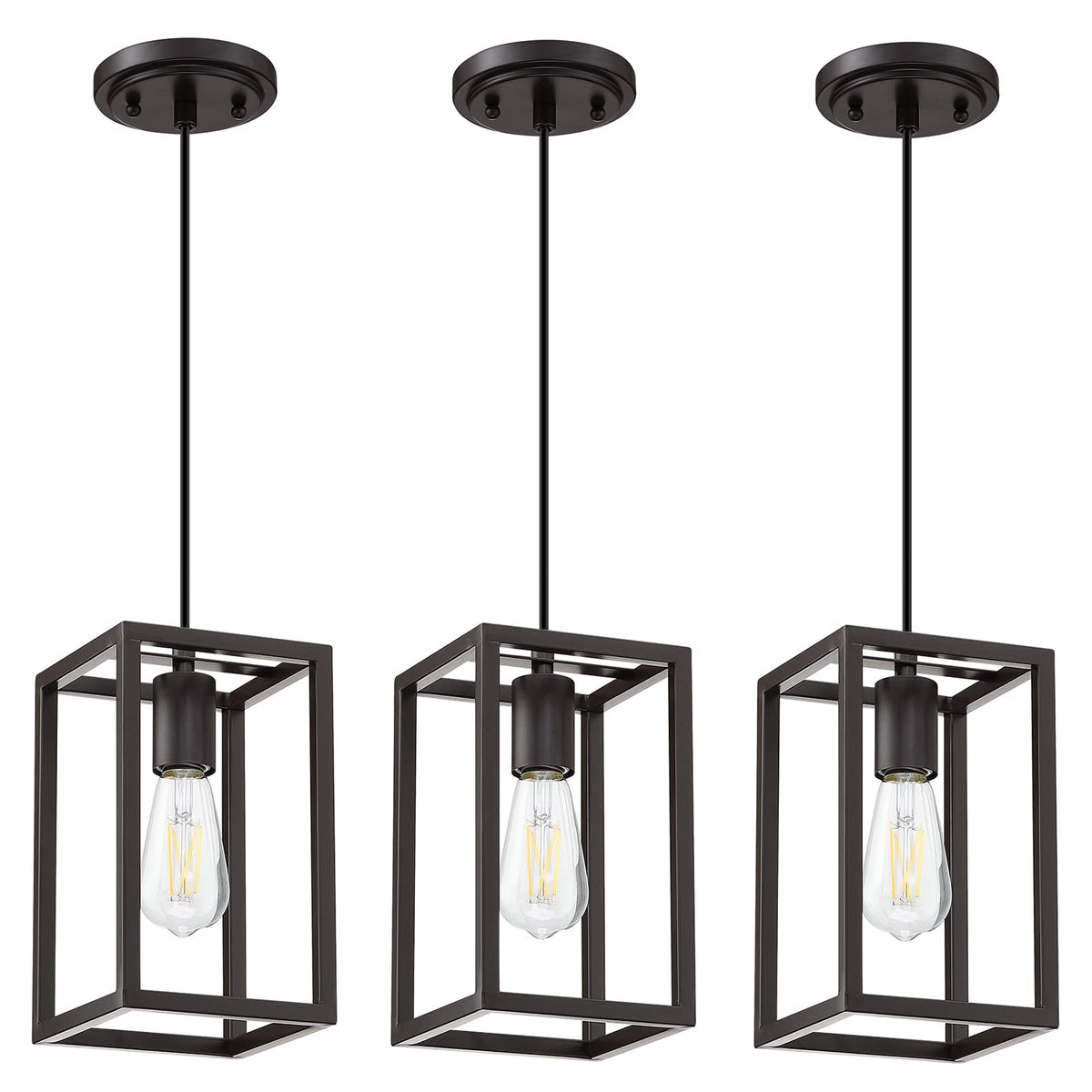 Dolaimy House 3 Pack Rustic Farmhouse Pendant Light, Metal Cage, Oil-Rubbed Bronze Finish, Model 3142CD102