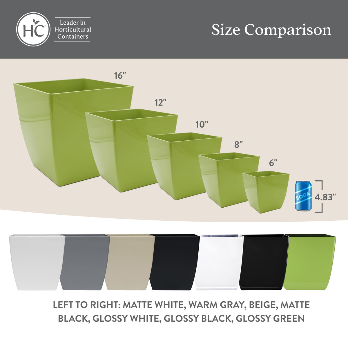 The HC Companies Aria Self Watering Square Plant Pot w/Drainage - Classic Planters for Outdoor Plants & Indoor Plants - Lightweight & UV-Resistant Plastic Pots for Plants (6" Glossy Green, Pack of 1)