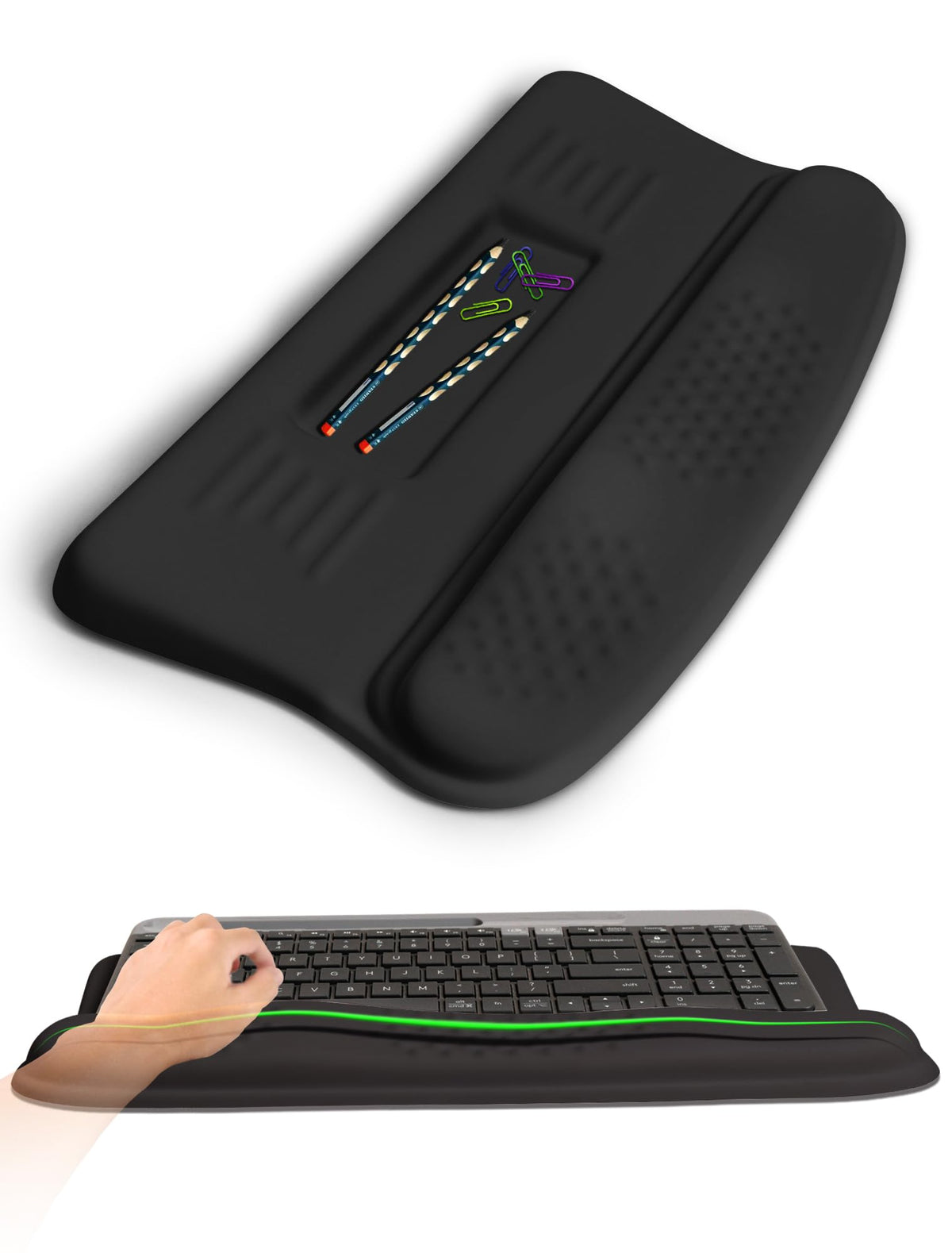 KUOSGM Ergonomic Wave Wrist Rest with Keyboard Stand, Cushioned Palm Rest, Comfortable Integrated Memory Foam for Natural Typing and Relieve Wrist Pain, Dark Night Black