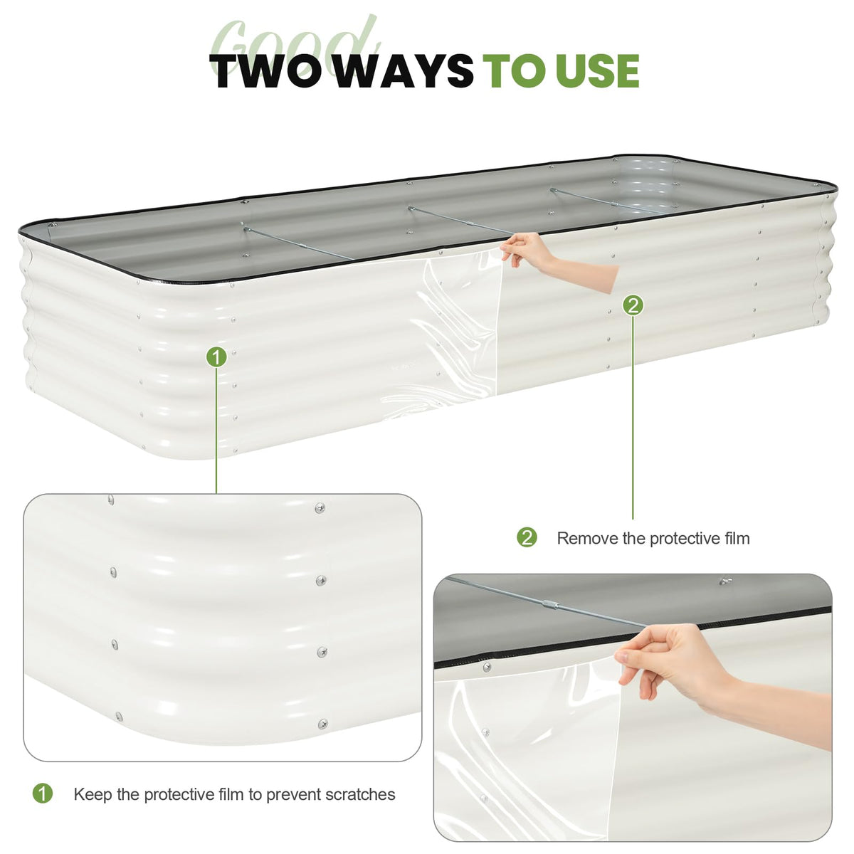 G GOOD GAIN Raised Garden Bed Kit - 5-in-1 Adjustable Galvanized Metal Planter Box with Protective Tape & Gloves & Tools | 8x3x1.4ft Outdoor Raised Bed for Gardening Vegetables, Flowers, Herbs, Green