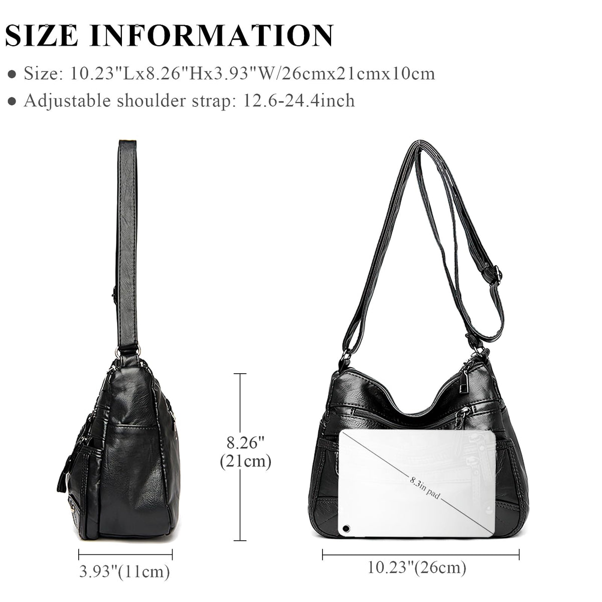 WITERY Small Crossboby Bag for Women - Soft PU Leather Purses Multi-Pocket Shoulder Bag Handbag with Adjustable Strap, Vintage Ladies Medium Roomy Travel Purses Zipper Hobo Totes (Black)