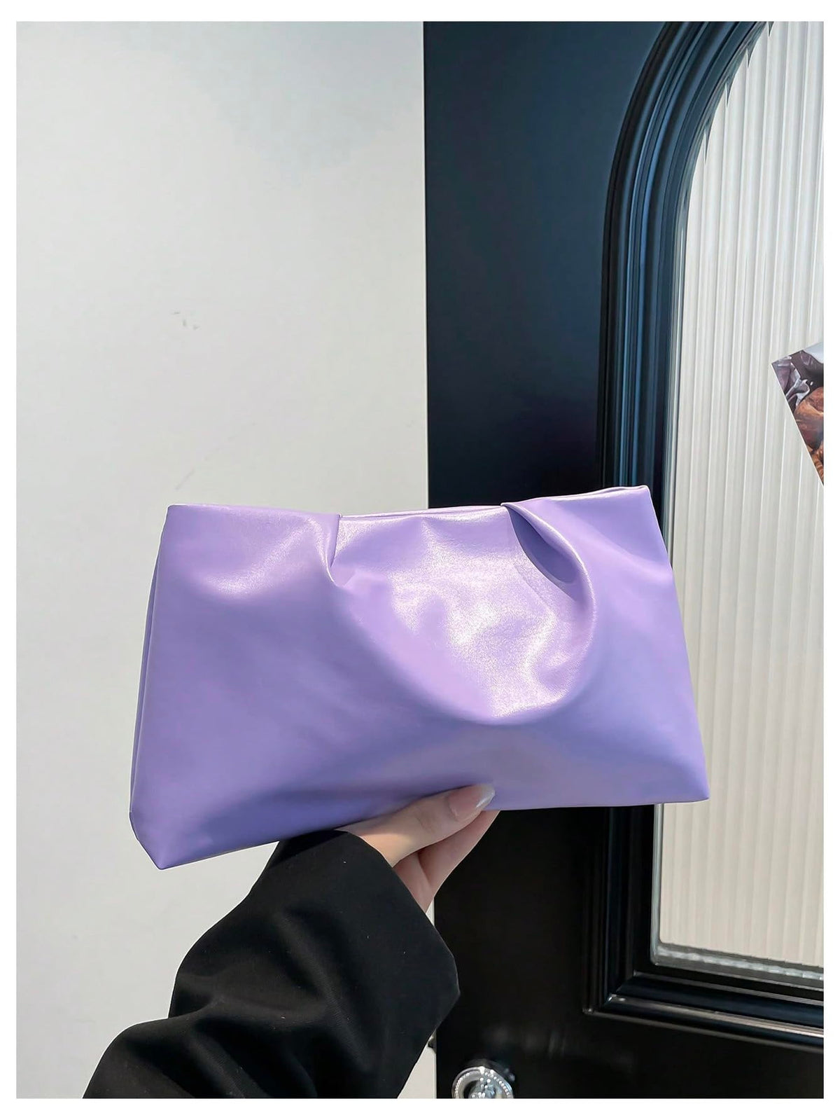 OYOANGLE Women's PU Leather Clutch Purses Small Zipper Ruched Minimalist Handbag Purple One Size