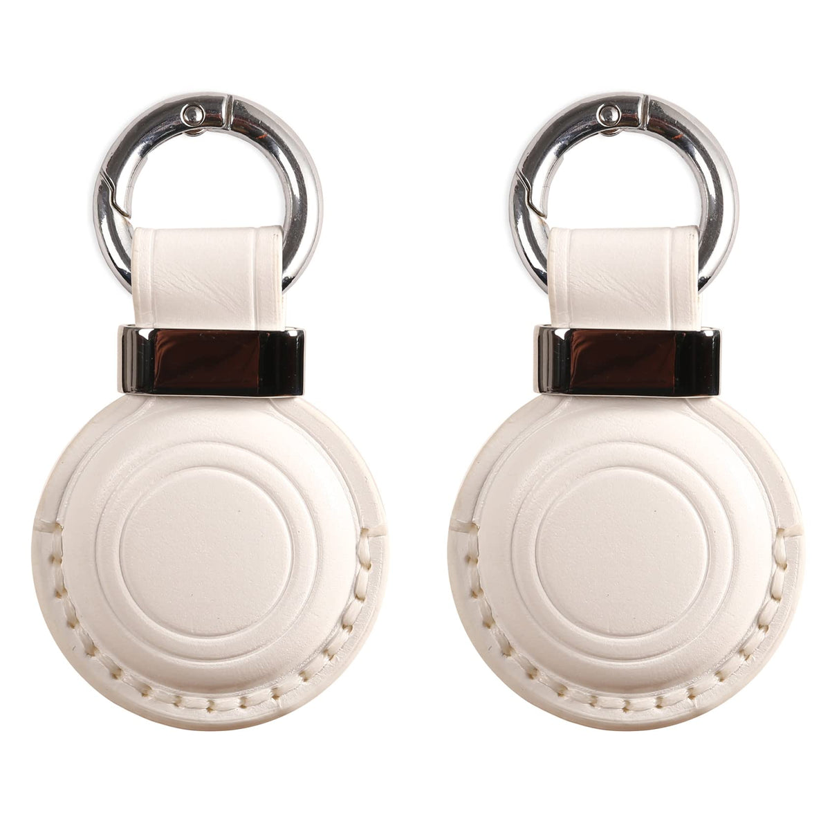 2 Pack KEEPXYZ Genuine Leather Keychain Holder Compatible with Airtag, Secure for Air Tag Keychain Holder Case Cover Key Chain Ring Accessories - White V2.0