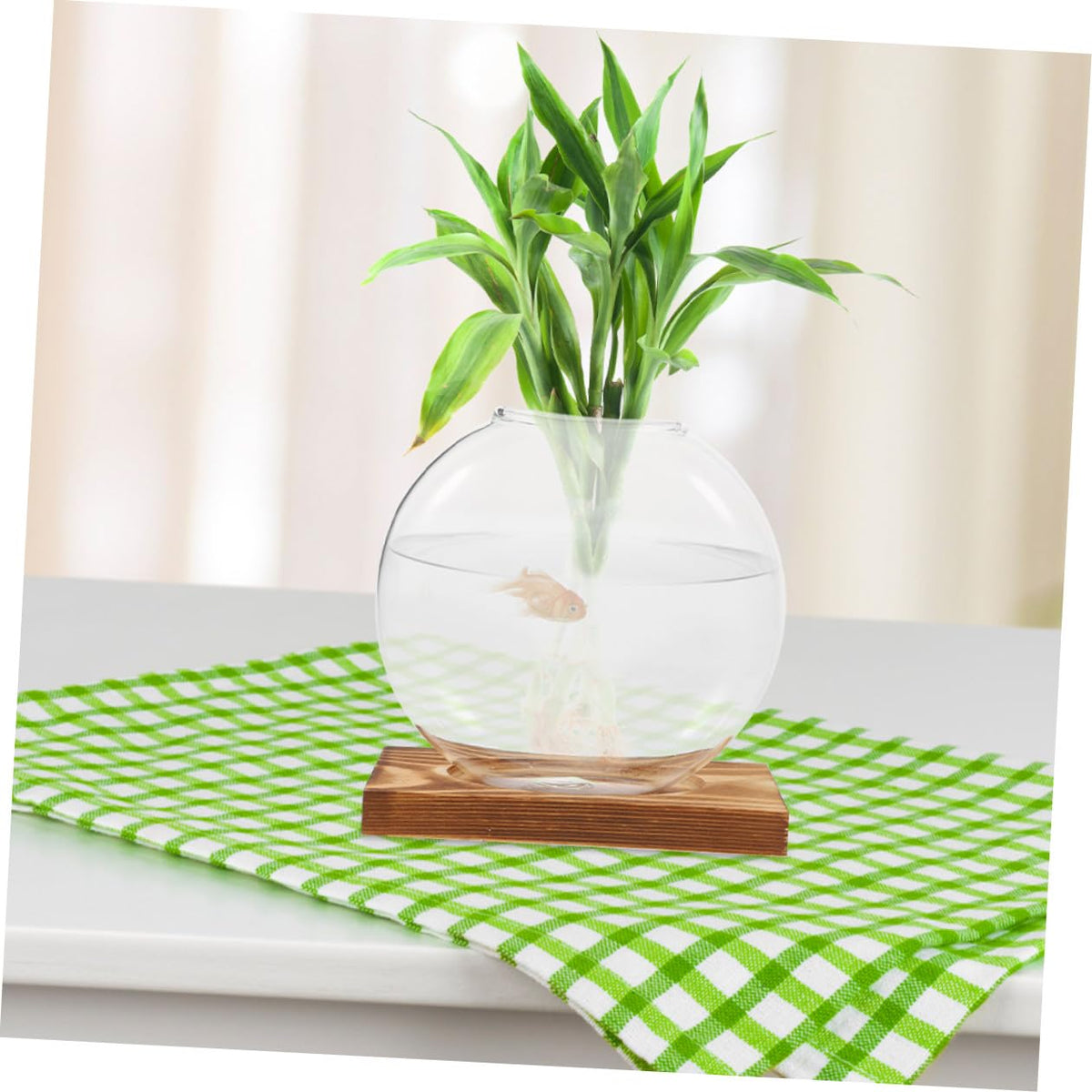 Veemoon 2pcs Glass Vases with Wooden Stand Hydroponic Containers for Indoor Plant Propagation, Desktop Terrarium Containers for Home and Office Decor
