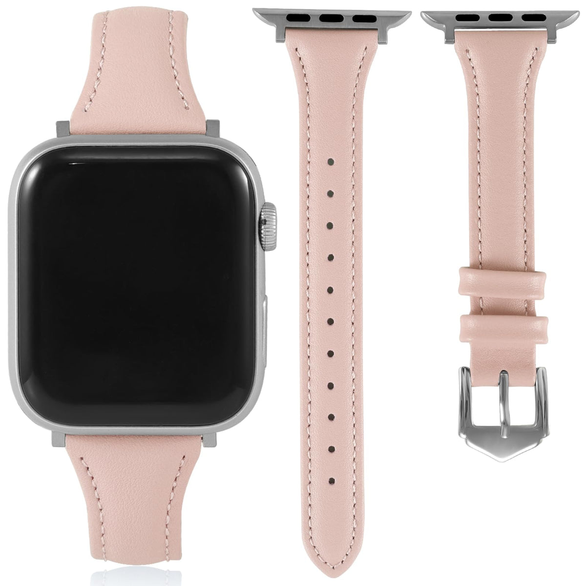 Slim Soft Genuine Leather Bands Compatible with Apple Watch Band 38mm 40mm 41mm 42mm for Women, Dressy Durable Leather Replacement Strap for iWatch SE1/2/3 11 10 9 8 7 6 5 4 3 2 1