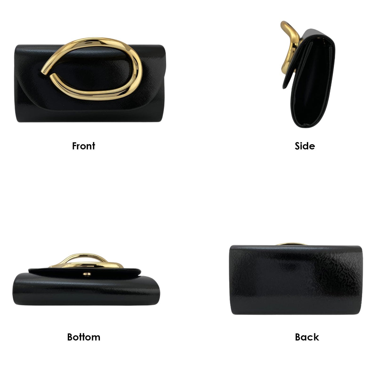 MYHOZEE Clutch Purses for Women Formal Black Clutch Vegan Leather Evening Bag Elegant Wedding Clutch Detachable Chain Handbag Trendy Gold Handle Purses