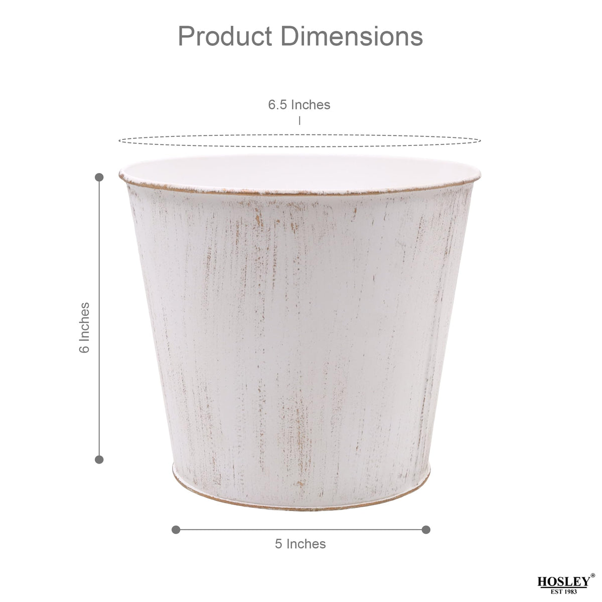 Hosley Set of 2 White Bucket/Pots with PVC Liner, 6.5" Dia x 6" H Ideal Gift for Floral Arrangements Wedding Home Office Party DIY Indoor Outdoor Garden Patio