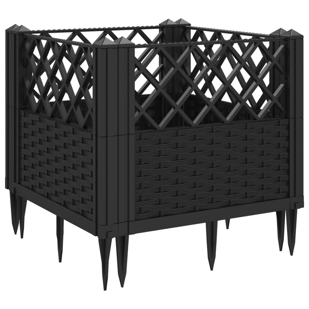 VGLQNRPT Modular Garden Planter Box 17.1 Inch Square Raised Bed for Vegetables Flowers Herbs Durable Rattan Look Outdoor Container Black