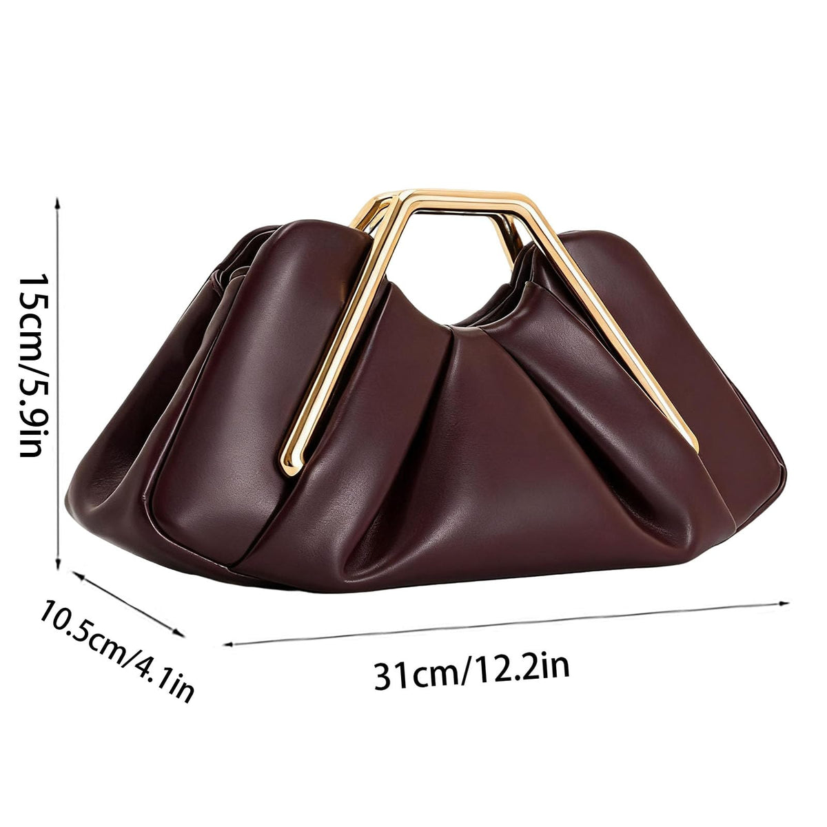 Women's Pleated Metal Frame Clutch Elegant Cloud-Shaped Leather Handbag Fashion Mini Evening Purses With Magnetic Snap (Black)