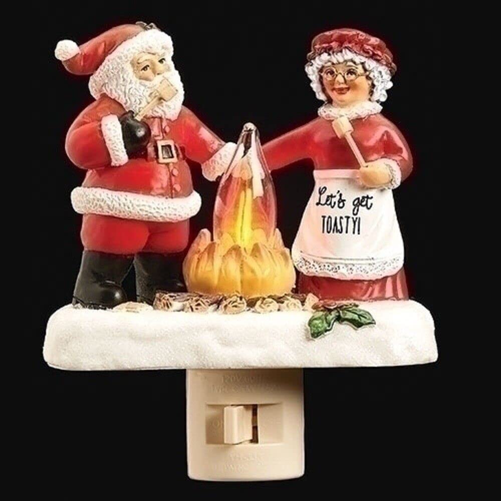 Santa and Mrs Claus Campfire Swivel Plug Night Light 5.25 Inch