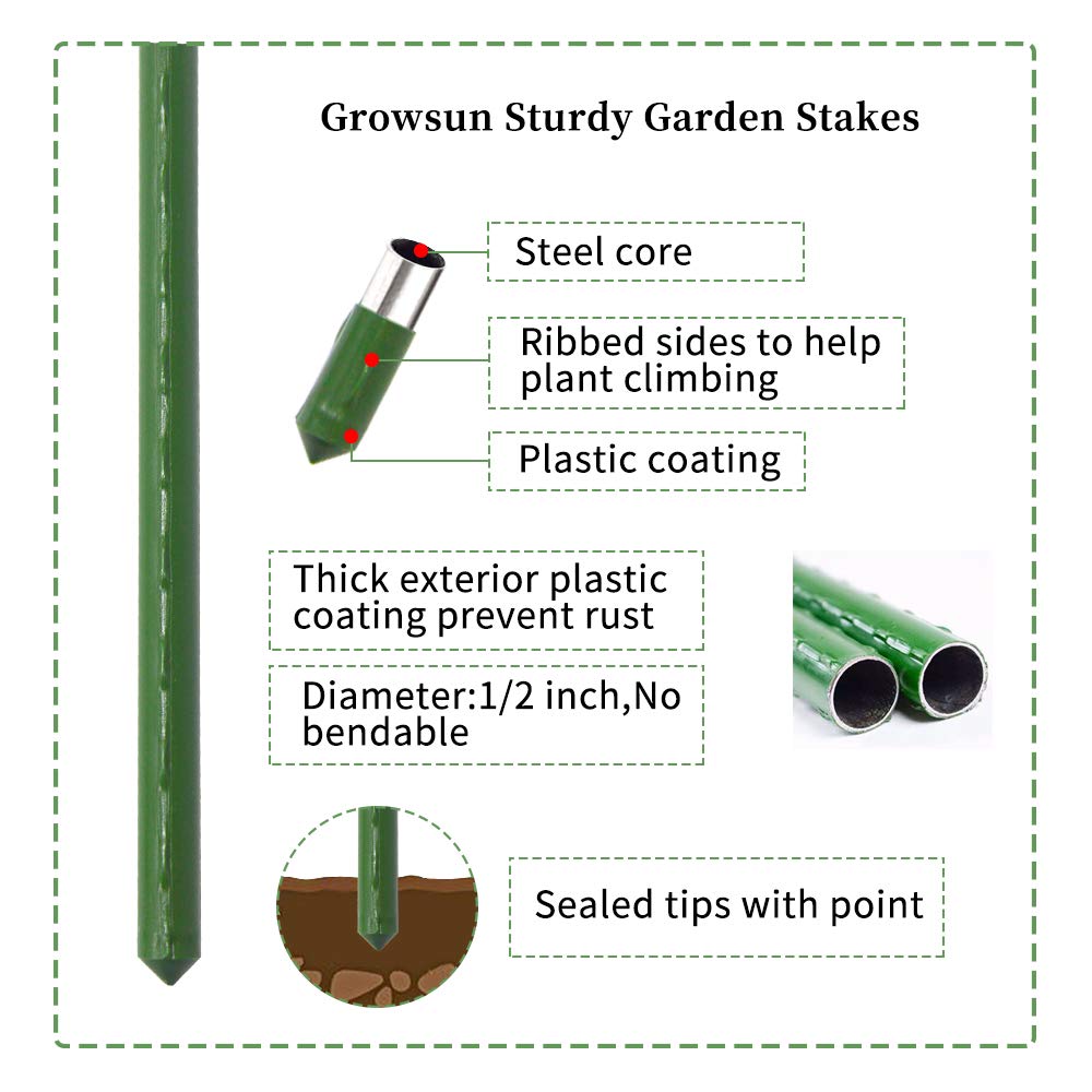 Growsun 4ft Garden Stakes Metal Plastic Coated Plant Cage Supports Tomato Stakes Trellis Climbing for Tomatoes,Trees,Cucumber,Fences,Beans,25 Pack