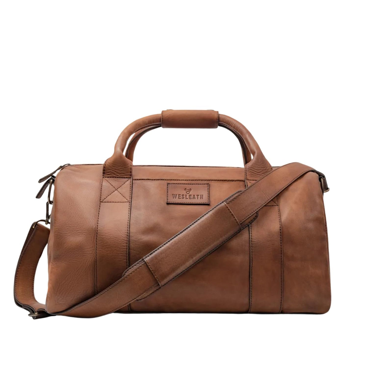 Full Grain Leather Duffle Bag – 25L Travel, Gym & Carry-On Weekender for Men | Handcrafted Overnight Bag with Brass Hardware, Vintage Style