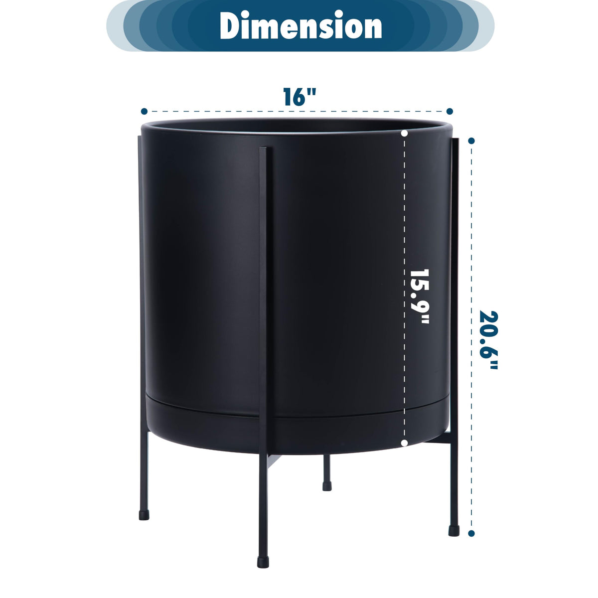 D'vine Dev 16 Inch Black Planter Pot with Stand – Modern Plastic Cylinder Flower Pot with Heavy-Duty Metal Stand for Indoor Plants, 55-D-B-5