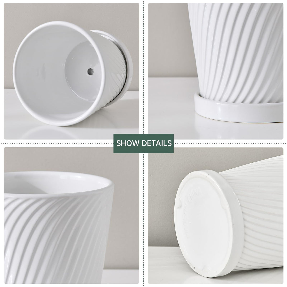 Ton Sin Ceramic Plant Pots Indoor Planters White Orange Set of 3 4
