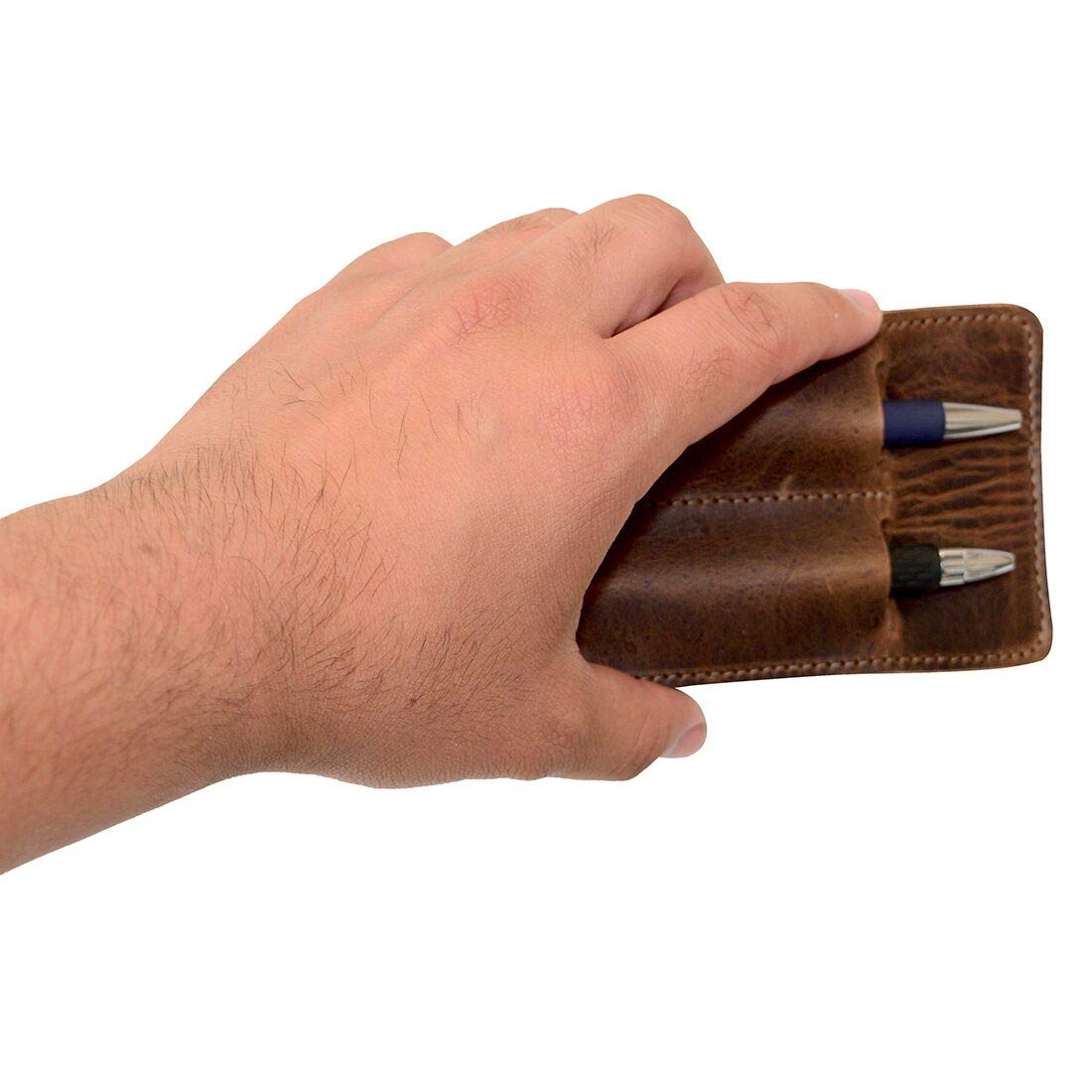Hide & Drink, Leather Double Pen Holder/Office Essentials/Pencil Sleeve/Pouch/Case, Handmade, Bourbon Brown