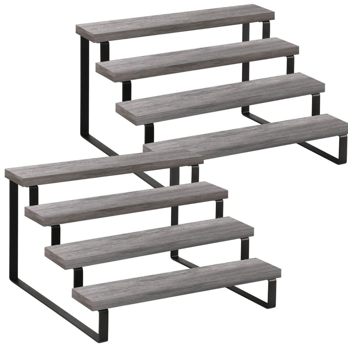 YINMIT Wooden Display Riser Stand, Tiered Perfume and Cologne Organizer Stand, 4 Tier Spice Rack Organizer, Rustic Display Shelf for Candles (4 Tier,2Pack,Grey)