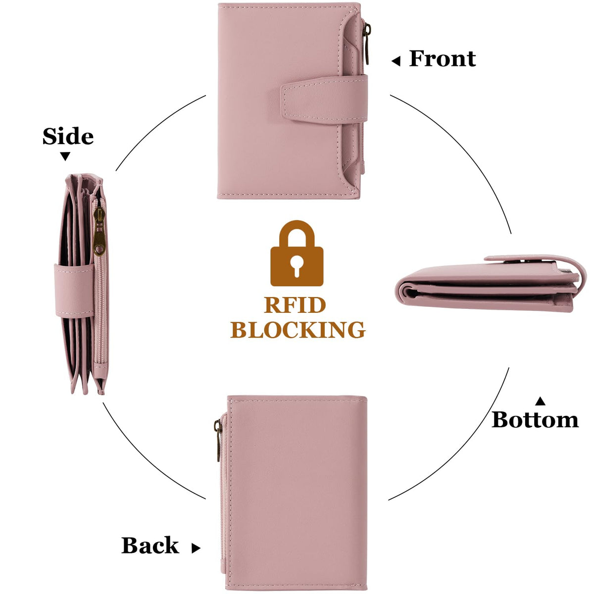 Airkit Small Wallet Women RFID Blocking Soft Leather Bifold Compact Card Holder Wallet for Women with Zipper Coin Pocket 4 ID Window