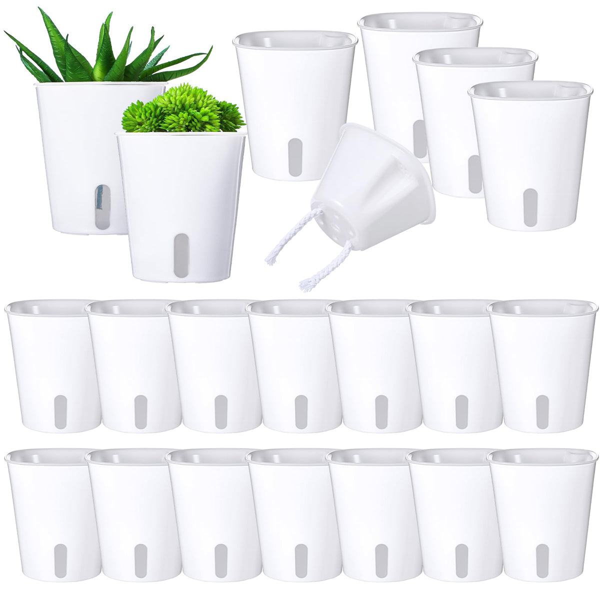 HekouJiub 20 Sets 3" Self Watering Pots, White Self Watering Planters for Indoor Plants, Small Plastic Self Watering Garden Pots with Level Indicator and Vents for House Plants, Flowers