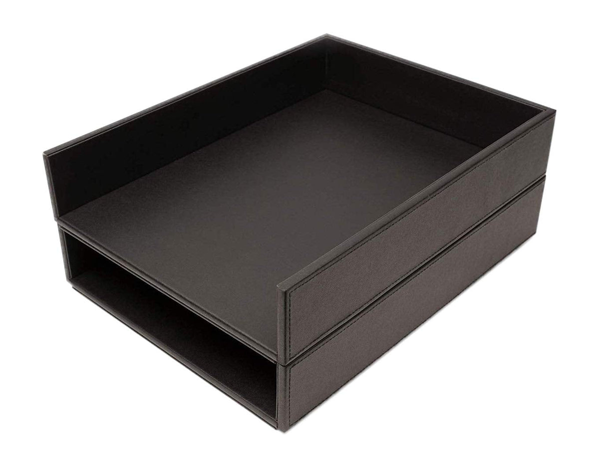 Armory by Castle - Leatherette Two Stackable Paper Trays Desk Organizer - Clutter Organizer for Home, Office, Personal, and Employee Files (Two Paper Trays - Stackable)