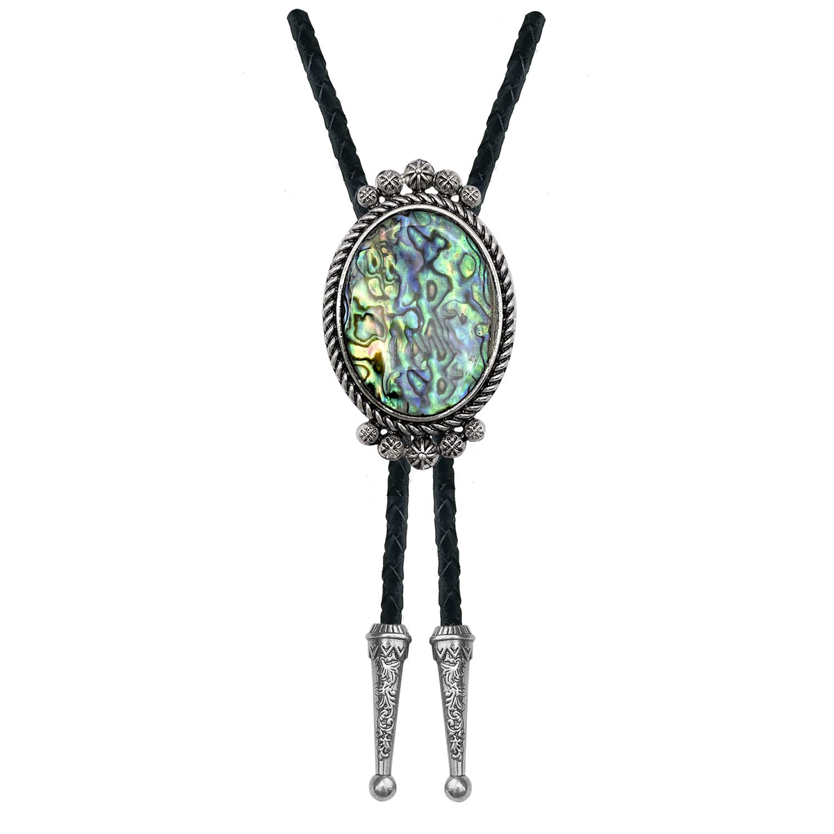 YOQUCOL Abalone shell Pattern Bolo Tie Native Western Cowboy Hand-woven Leather Bola Tie Necktie for Men Women