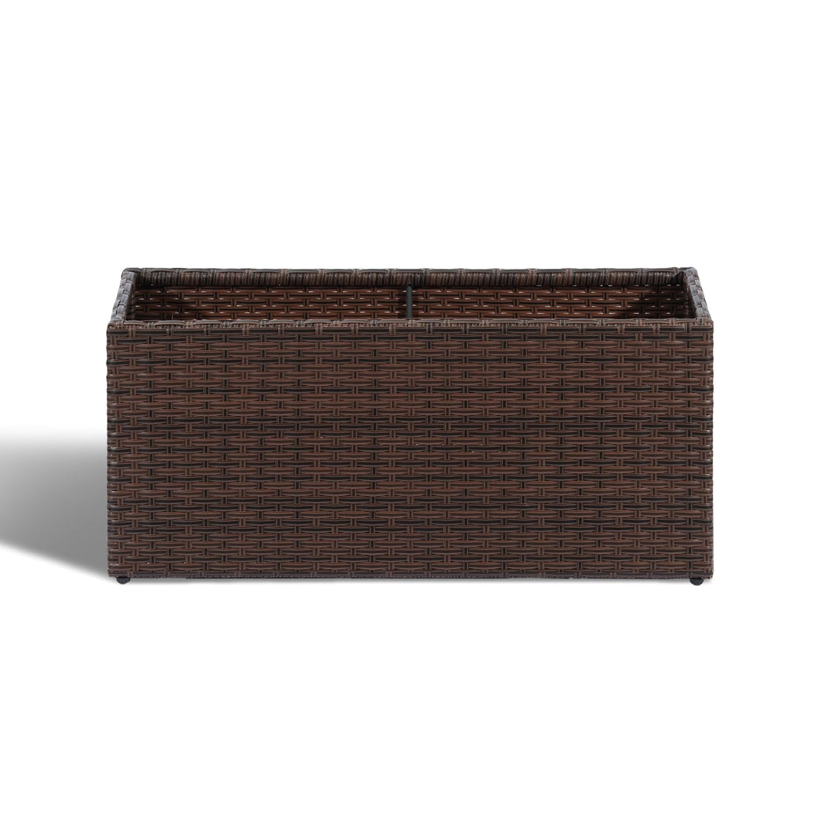 SUNNYPARK Brown Rectangular Planter Box All-Weather PE Rattan Large Modern Planters with Removable Liner Indoor Outdoor Decorative Flower Pot for Patio, Balcony, Garden
