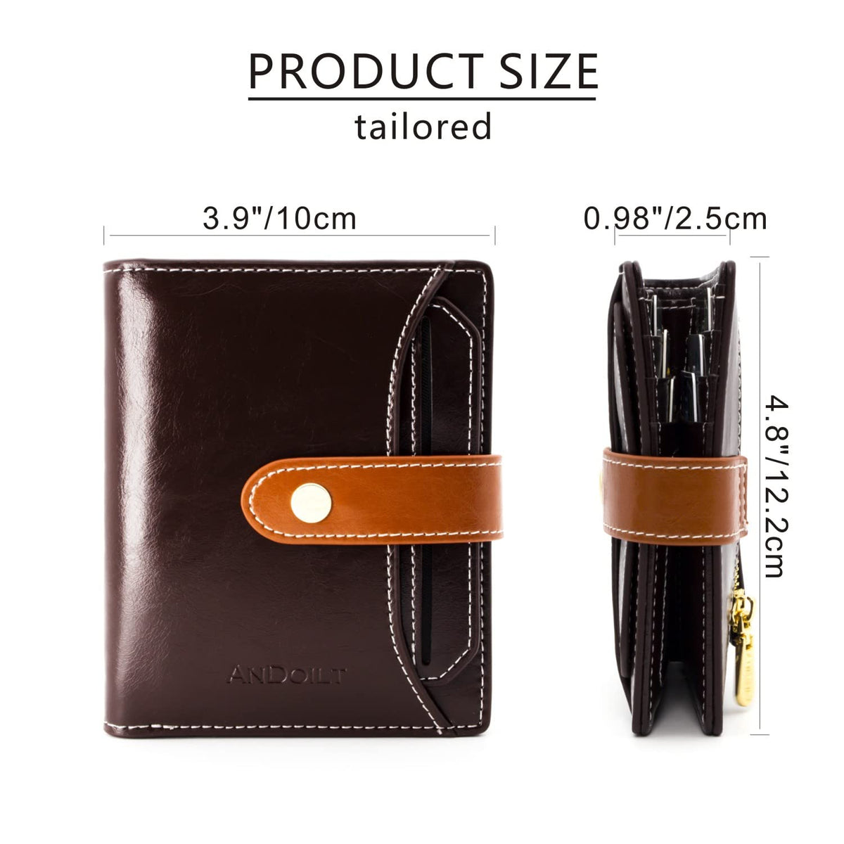 ANDOILT Wallets for Women Genuine Leather Small Bifold Wallet RFID Blocking Card Case Purse with ID Window Coin Pocket Coffee