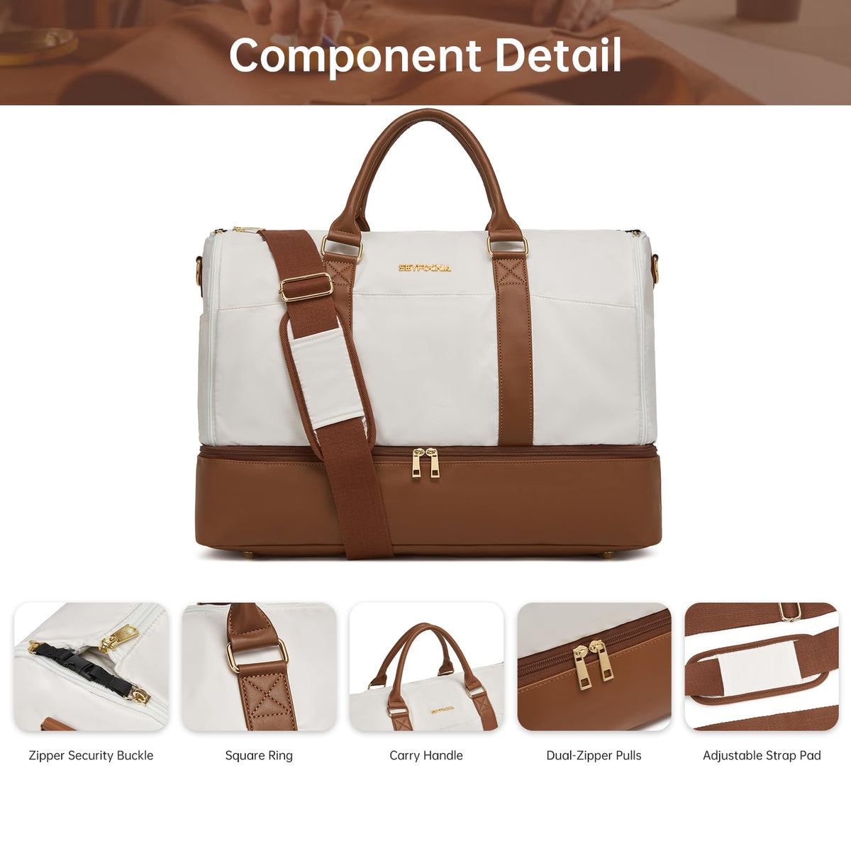 Convertible Garment Duffel Bag for Travel,2 in 1 Weekender Bag Hanging Suitcase for Women with Shoe Compartment, Carry On Suit Bags Travel Duffle Bag Beige