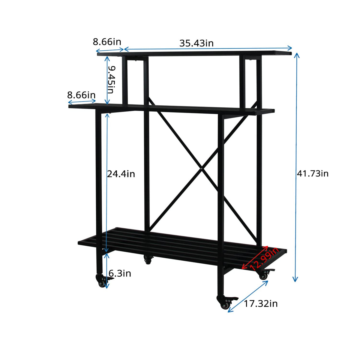 Zhongma 3 Tier Sturdy Plant Stand with Wheels, Heavy Duty Plant Holder for Home Indoor and Outdoor, L35.43 xW17.32 x H41.73 inch