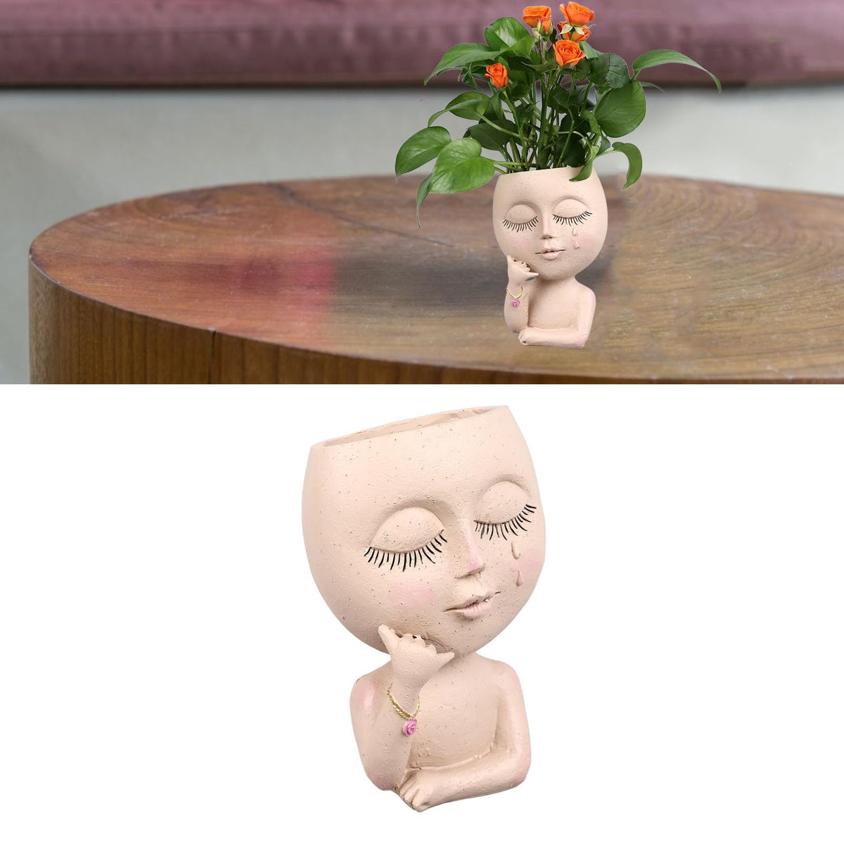 Rjrjc Face Planter Pots Resin Home Head Planter Face Flower Pot Head Planter for Indoor Outdoor Plants with Drainage Hole Sturdy Durable DIY Gift for Garden Balcony Decor